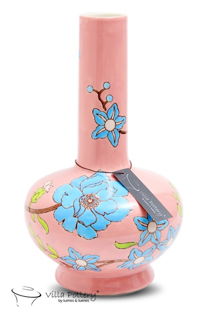 Happy Flowers Vaas porselein 18x18x31cm roze blauw 1 Happy Flowers Vaas porselein 18x18x31cm roze blauw