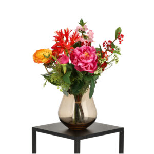 Handgebonden kunstboeket Liva Madrid - Oranje/Rood