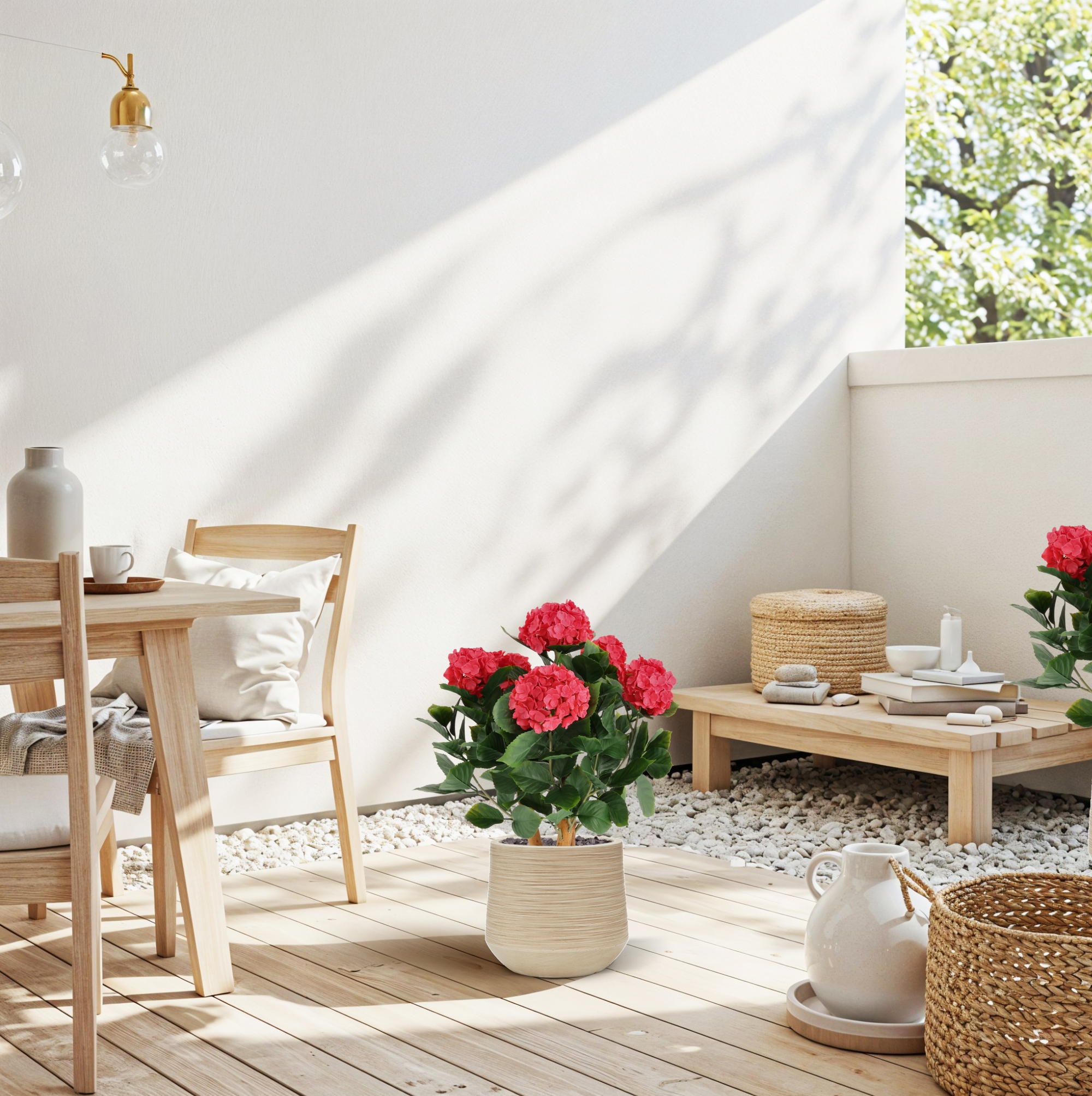 Hortensia UV Kunstplant Deluxe 65cm Cerise 1 Hortensia UV Kunstplant Deluxe 65cm Cerise